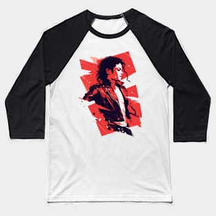 Pop King in a Leather Jacket - Red Backdrop - Pop Music Baseball T-Shirt